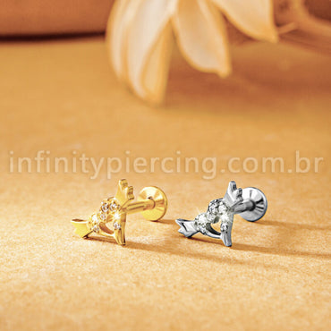 Piercing Labret Titânio Coração Com Asas Zircônia Cravejada