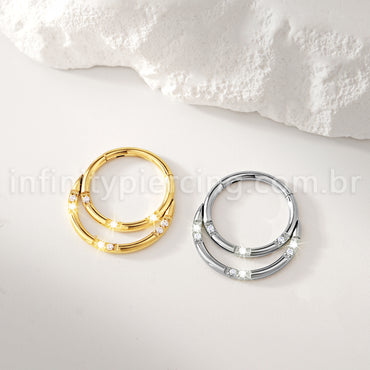 Piercing Argola Titânio Dupla Com Detalhes Zircônia