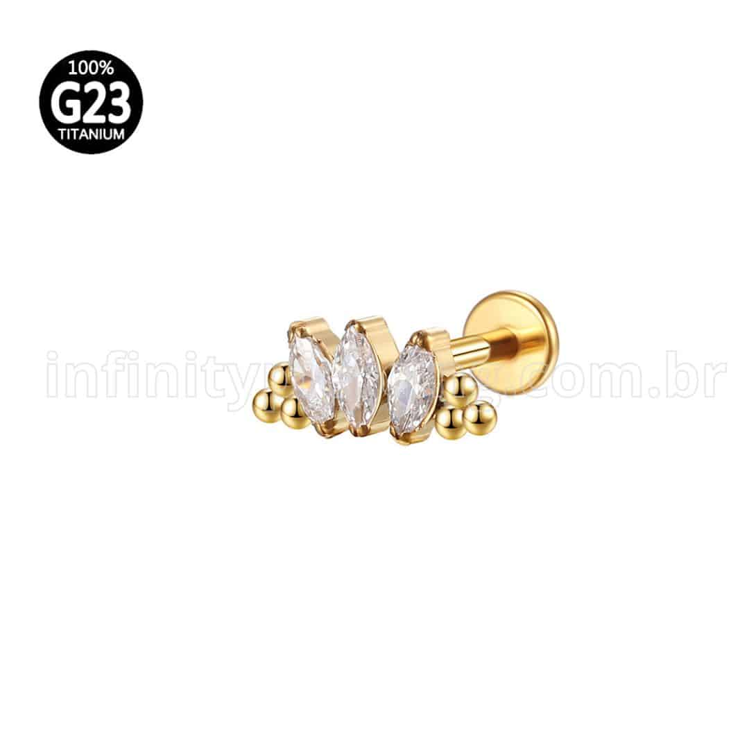 Piercing Labret Titânio 3 Zircônias Indiano
