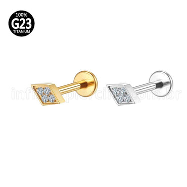 Piercing Labret Titânio Rosca Interna Losango Zircônia Cravejada