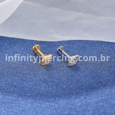 Piercing Labret Titânio Rosca Interna Losango Zircônia Cravejada
