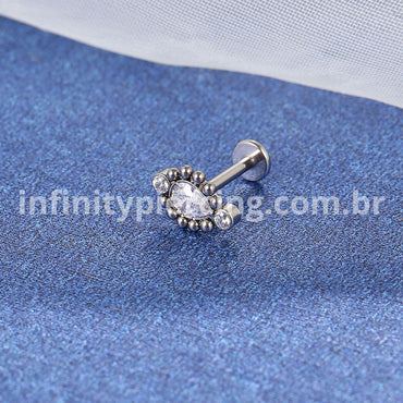 Piercing Labret Titânio Rosca Interna Indiano Gota Zircônia Cravejada