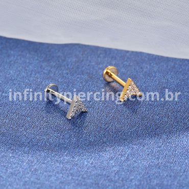 Piercing Labret Titânio Rosca Interna Seta Zircônia Cravejada