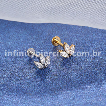 Piercing Labret Titânio Trio Zircônias