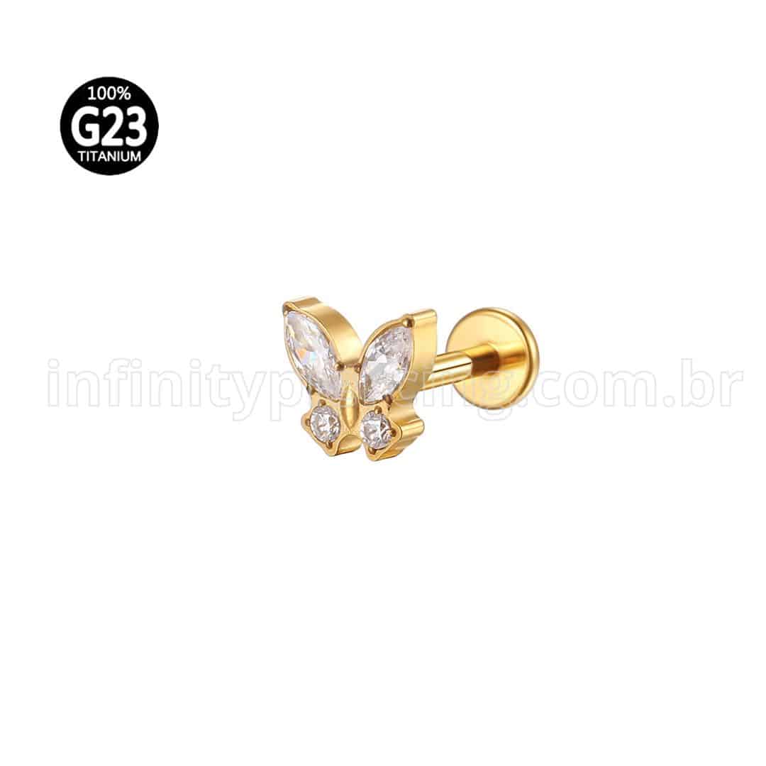 Piercing Labret Titânio Rosca Interna Borboleta