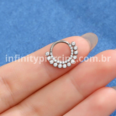 Piercing Argola Titânio Segmento Articulado 2 Linhas Zircônia Cravejada