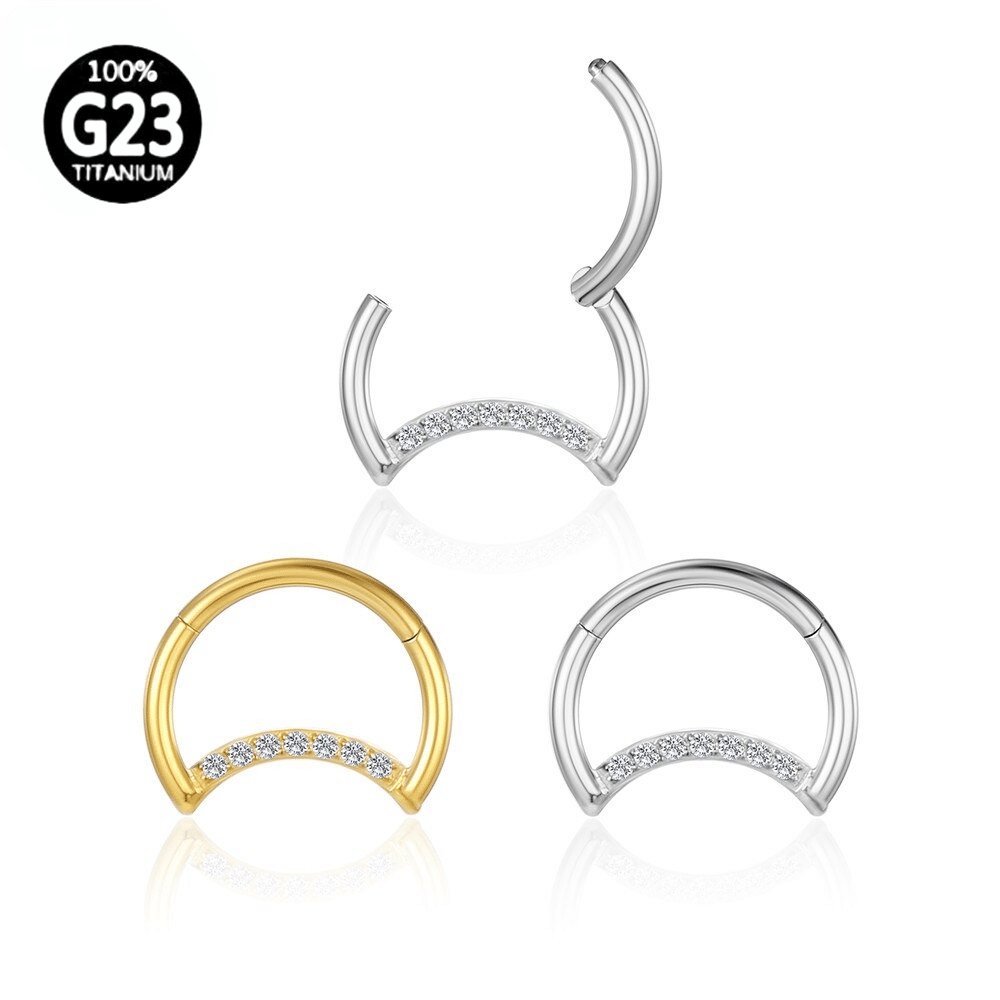 Piercing Titânio Segmento Articulado Lua Zircônia Cravejada