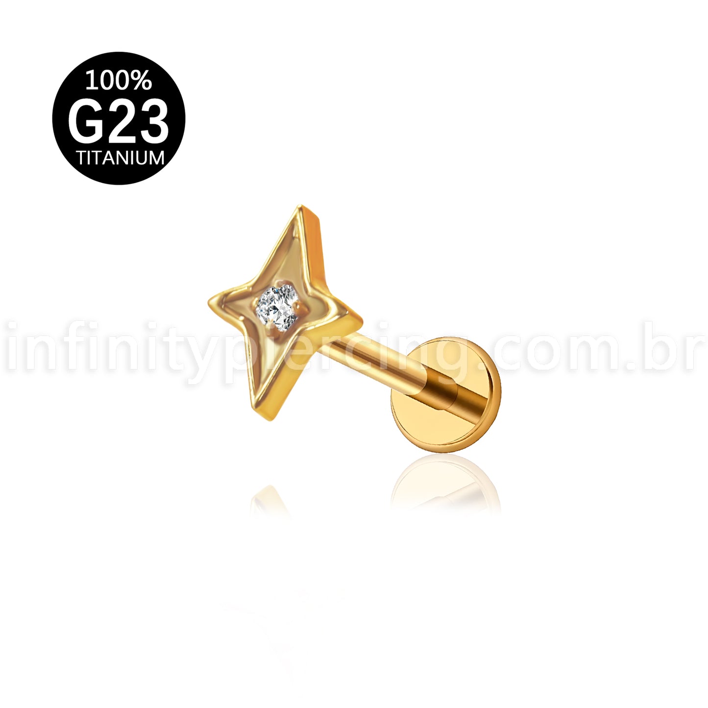 Piercing Labret Titânio Estrela Com Zircônia Cravejada