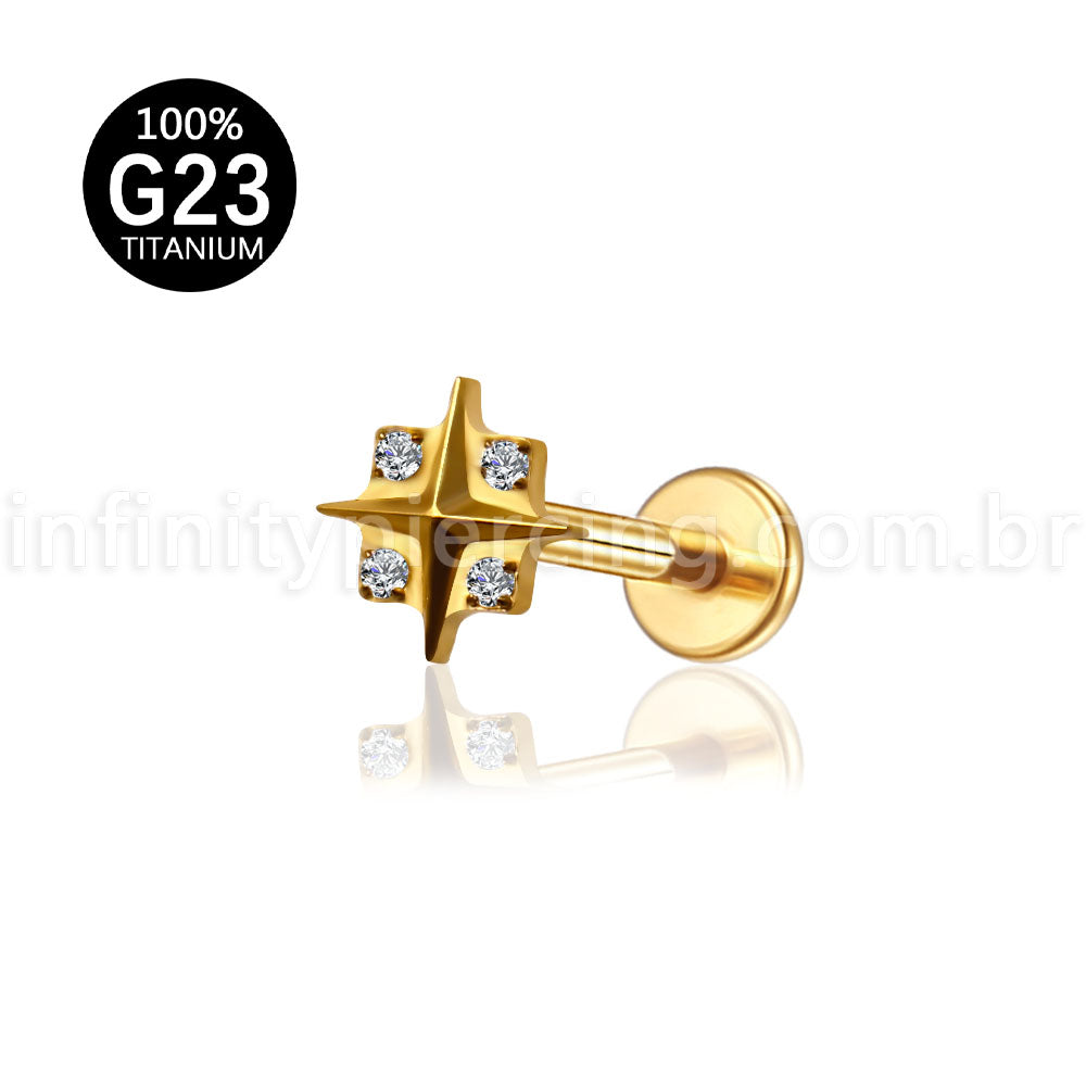 Piercing Labret Titânio X Zircônia Cravejada