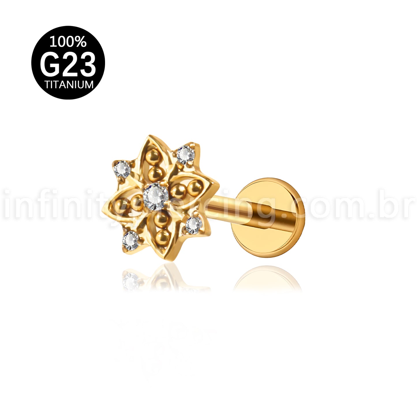 Piercing Labret Titânio Estrela Com Zircônia Cravejada