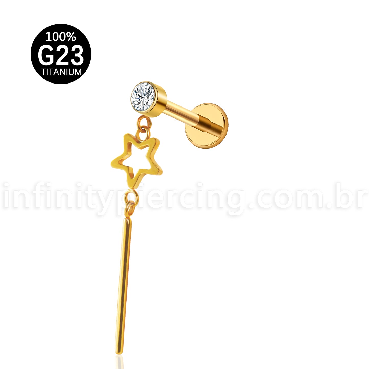 Piercing Labret Titânio Com Pingente Estrela