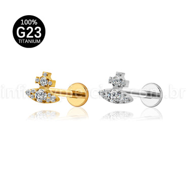 Piercing Labret Titânio Cruz Com Zircônia Cravejada