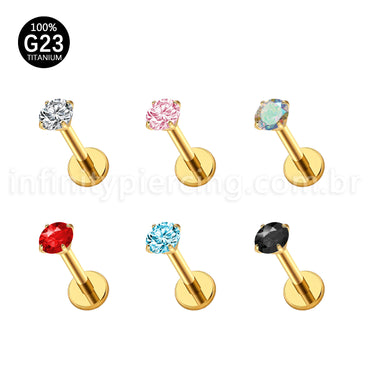 Piercing Labret Titânio Push Pin Zircônia Ponto De Luz Colorida