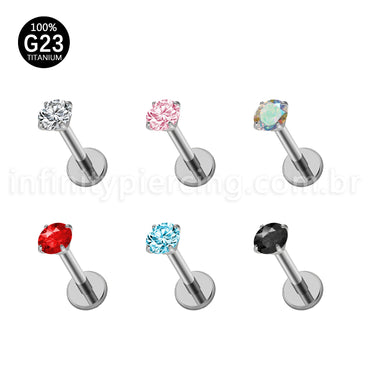 Piercing Labret Titânio Zircônia Ponto De Luz Colorida Rosca Interna