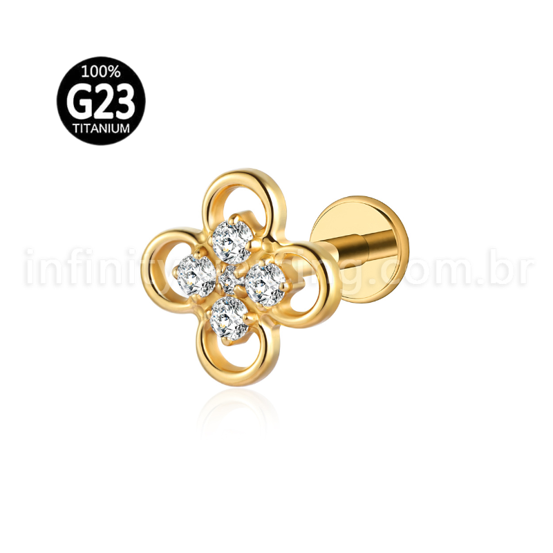 Piercing Labret Flor Titânio Zircônia