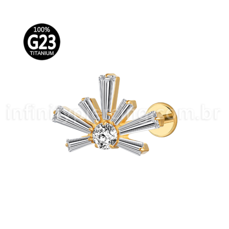 Piercing Labret Titânio Meia Flor Zircônia