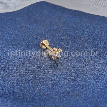 Piercing Labret Aço Cirúrgico Flor Zircônia Cravada