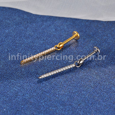 Piercing Labret Titânio Pingente Barra Pequena Zircônia
