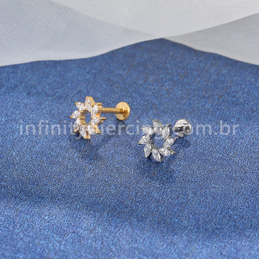 Piercing Labret Titânio Redondo Zircônias Oval Cravejadas