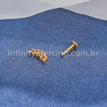Piercing Labret Aço Cirúrgico Cluster Indiano 5 Zircônia