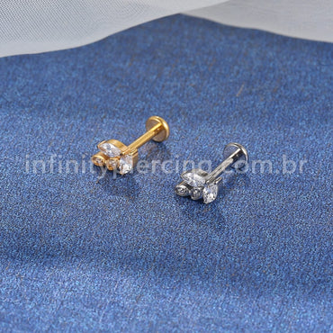 Piercing Labret Titânio Folhas Zircônias Cravejadas