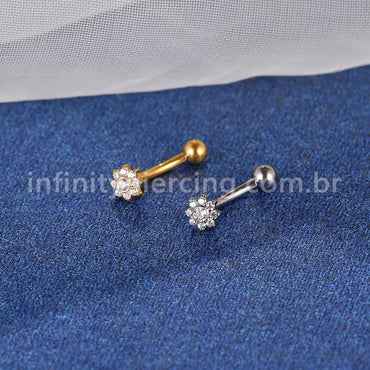 Piercing Minibarbell Curvo Titânio Flor 9 Zircônias
