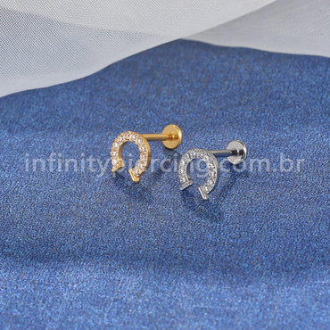Piercing Labret Titânio Ferradura Zircônias Cravejadas