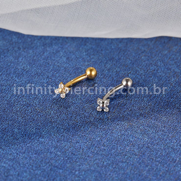 Piercing Minibarbell Curvo Titânio Flor 4 Zircônias