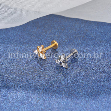 Piercing Labret Titânio Triangulo/Trinity Zircônias Cravejadas
