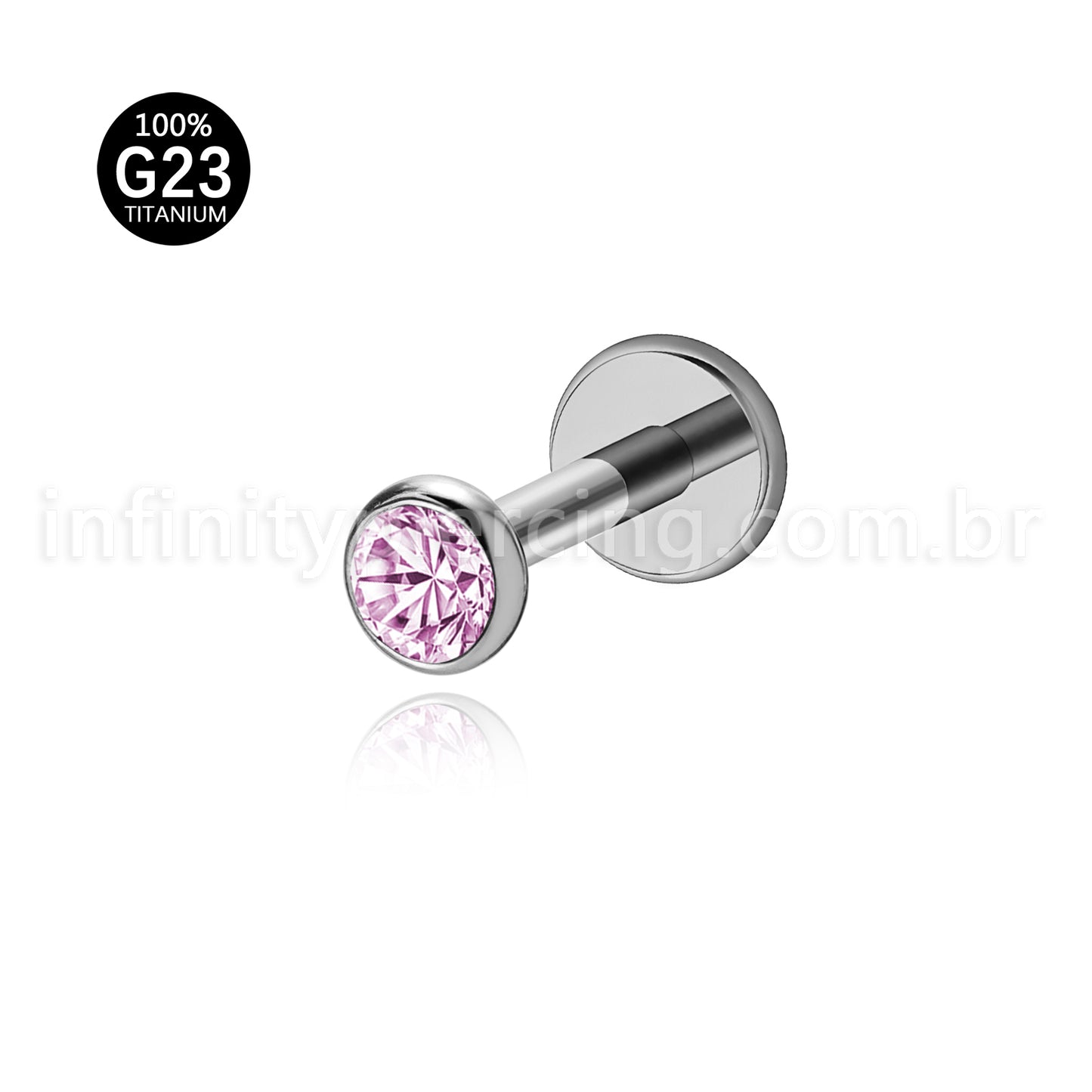 Piercing Labret Titânio Zircônia Ponto de Luz Colorida Rosca Interna
