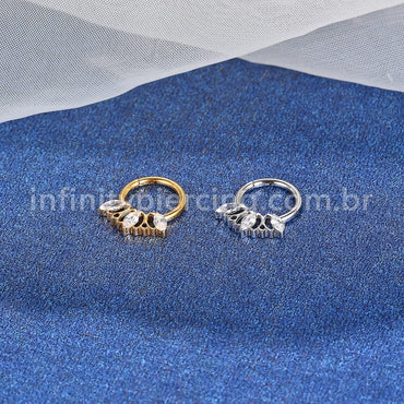 Piercing Argola Aço Cirúrgico 3 Pedras Zircônia Cravejada