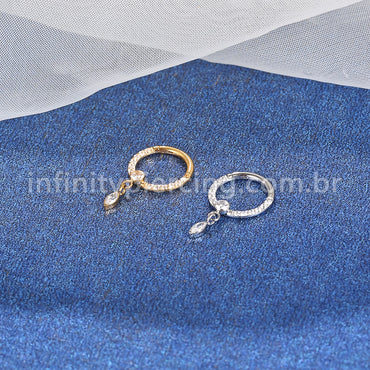 Piercing Argola Aço Cirúrgico Zircônia Cravejada Com Pingente