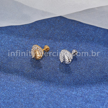 Piercing Labret Aço Cirúrgico Abelha Zircônia Cravejada