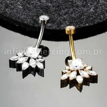 Piercing Banana Titânio Zircônia Cravejada