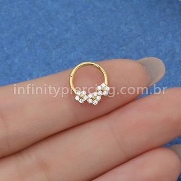 Piercing Argola Titânio Segmento Articulado Flores Zircônia