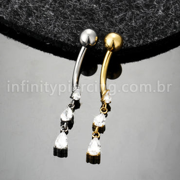 Piercing Banana Titânio 3 Pedras Redonda Zircônia