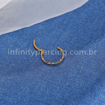 Piercing Argola Segmentada Aço Cirúrgico Zircônia Colorida Frontal