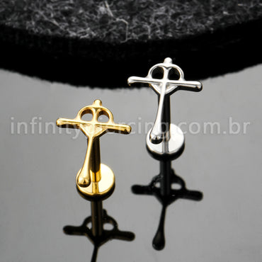 Piercing Labret Titânio Cruz Com Coração