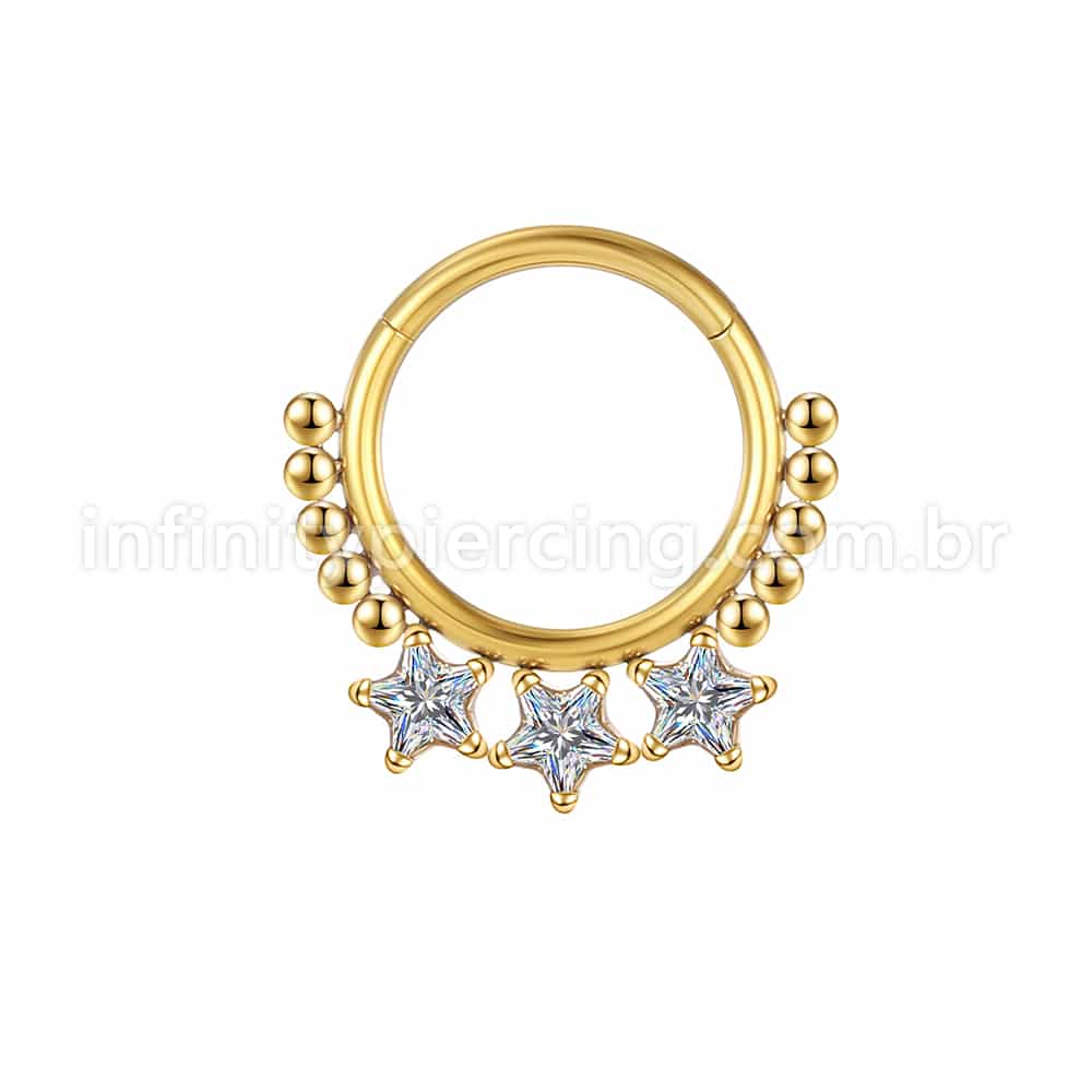 Piercing Argola Segmentada Aço Cirúrgico 3 Estrelas Zircônia