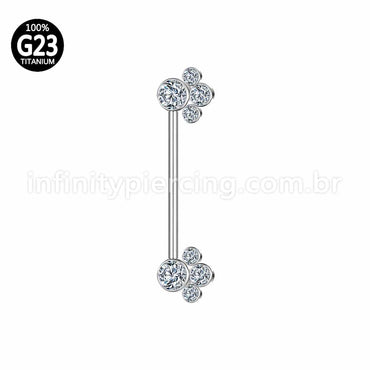 Piercing Barbell Push Pin Titânio 8 Pedras Zircônia