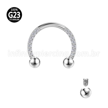 Piercing Ferradura Rosca Interna Titânio Zircônia Cravejada