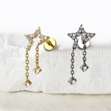 Piercing Labret Titânio Estrela Com Corrente