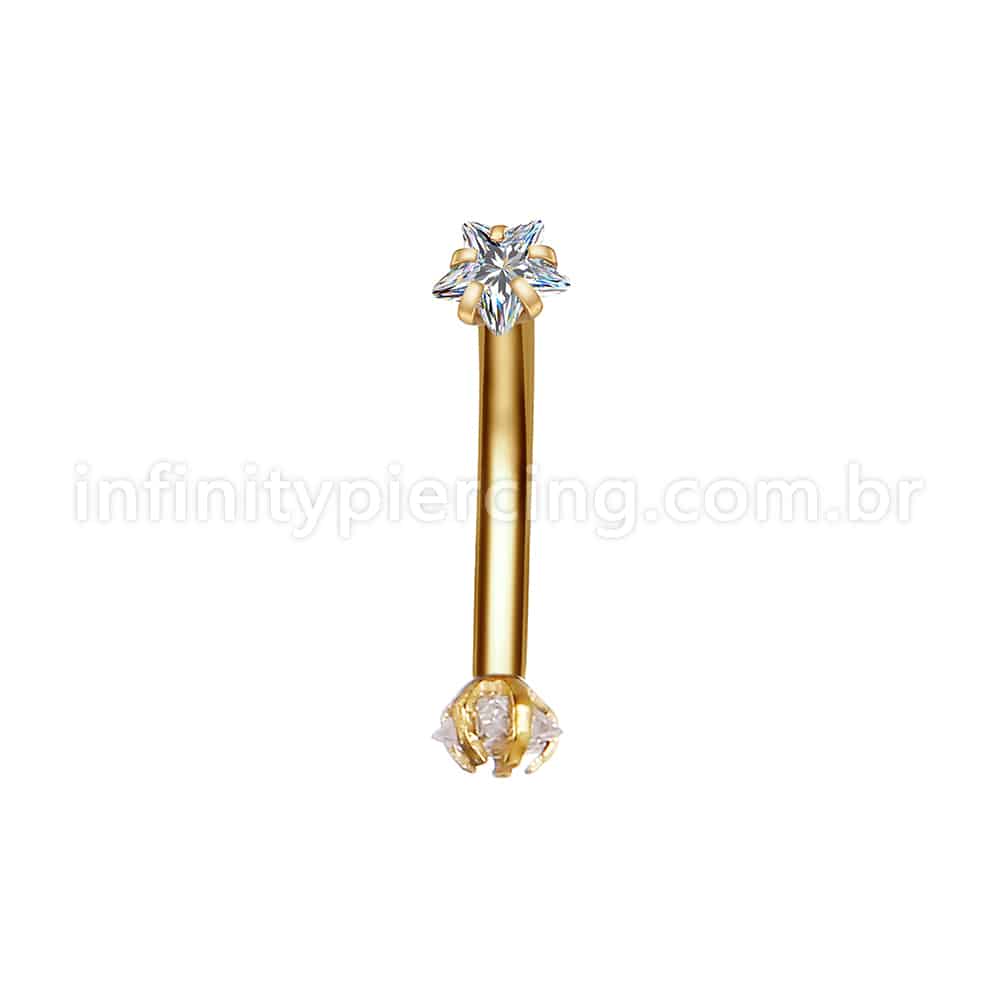 Piercing Microbell Curvo Aço Cirúrgico Zircônia Estrela