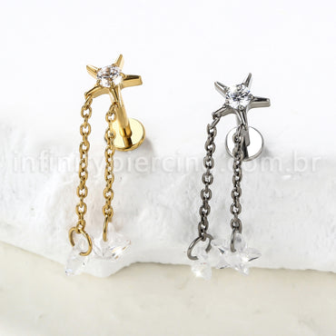 Piercing Labret Titânio Estrela Com Pingentes