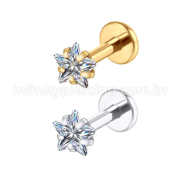 Piercing Labret Aço Cirúrgico Zircônia Estrela