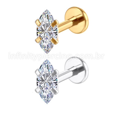 Piercing Labret Aço Cirúrgico Oval Com Pontas Zircônia