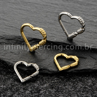 Piercing Argola Coração Titânio Com Detalhes Arame