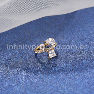 Piercing Argola Titânio Segmento Articulado Gota/Quadrado/Redondo Zircônia