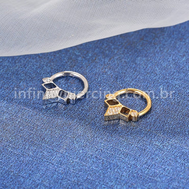 Piercing Argola Aço Cirúrgico Segmento Articulado Detalhada Vazada Zircônia Cravejada