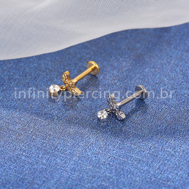 Piercing Labret Titânio Folhas Com Pingente Zircônia